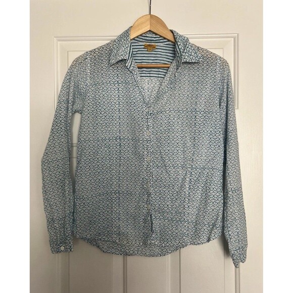 Roberta Roller Rabbit Women’s Blouse Size Small Sheer Blue White Boho - Picture 1 of 9